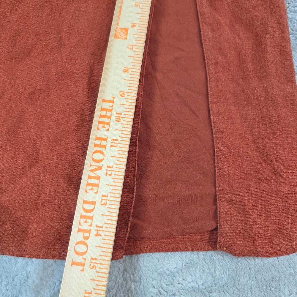 Abercrombie & Fitch Women Med Terracotta Linen Blend Midi Dress Slit Tie Strap - Picture 6 of 9